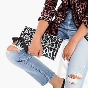 NWT! J Crew Velvet Foldover Clutch In Leopard